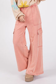 SAGE + FIG Knit Terry Mineral Wash Wide Leg Pants - Fashionmj