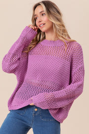 BiBi Openwork Long Sleeve Knit Top - Fashionmj