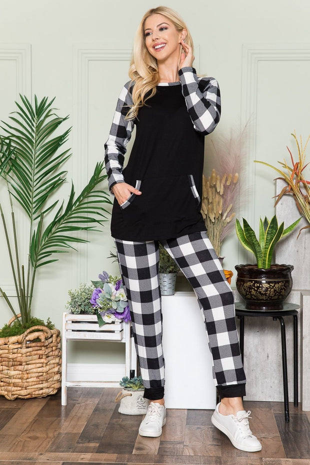 Celeste Plaid Long Sleeve T-Shirt with Pockets - Fashionmj