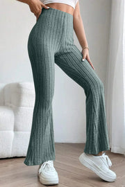 Basic Bae Full Size Ribbed High Waist Flare Pants Trendsi