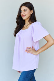 Ninexis Keep Me Close Square Neck Short Sleeve Blouse in Lavender - Fashionmj