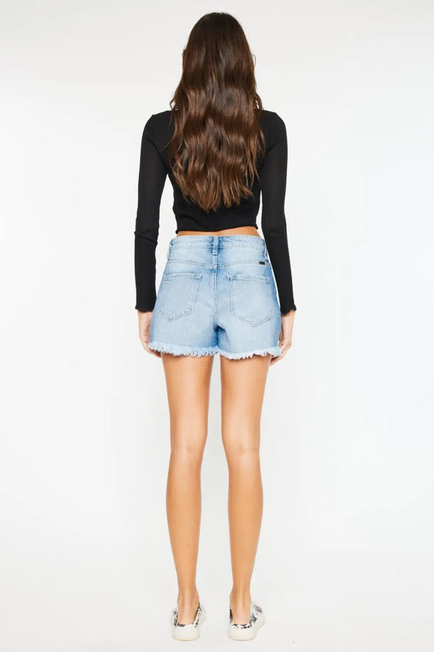 Kancan High Waist Frayed Denim Shorts - Fashionmj