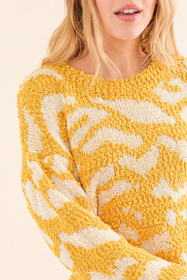 And The Why Full Size Textured Pattern Contrast Sweater - Fashionmj