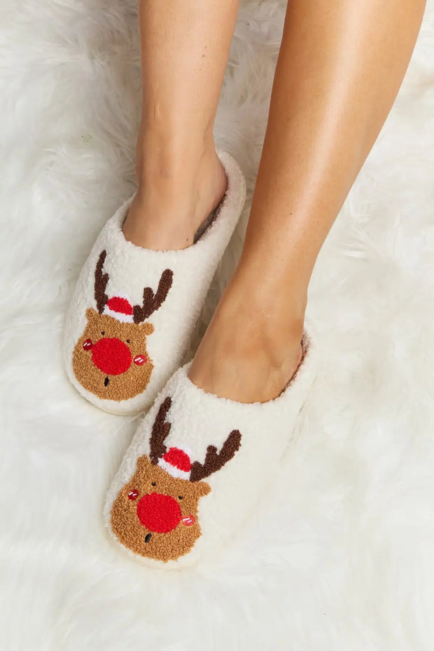 Melody Rudolph Print Plush Slide Slippers - Fashionmj