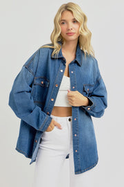 100% Cotton Long Sleeve Snap Button Denim Shacket