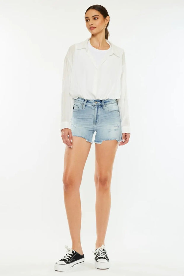 Kancan High Rise Side Slit Denim Shorts - Fashionmj