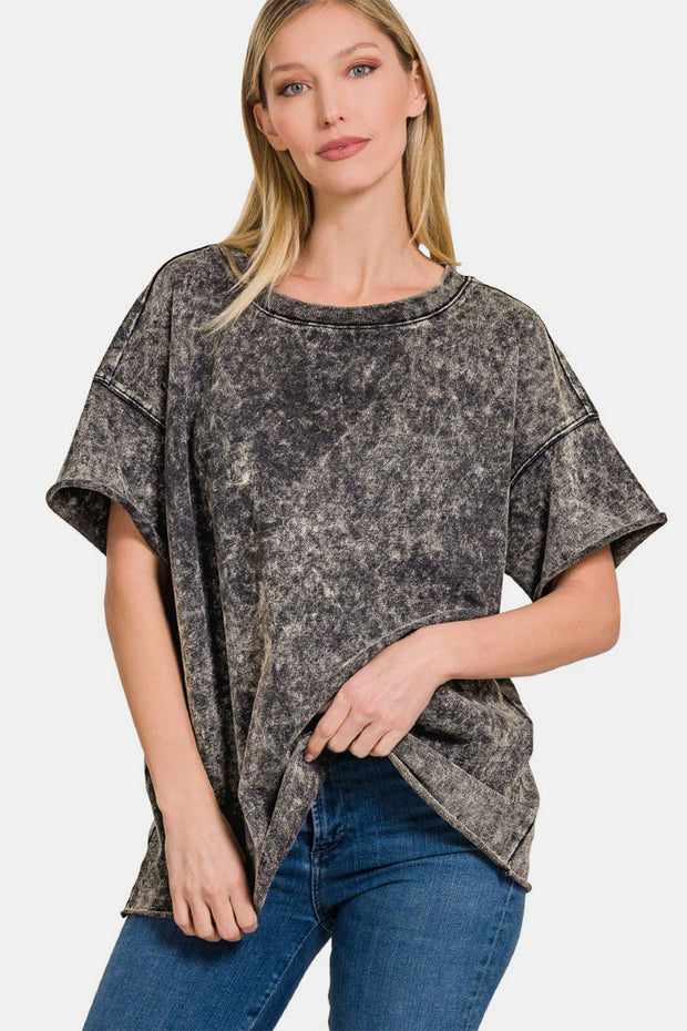 Zenana Rolled Round Neck Short Sleeve T-Shirt - Fashionmj