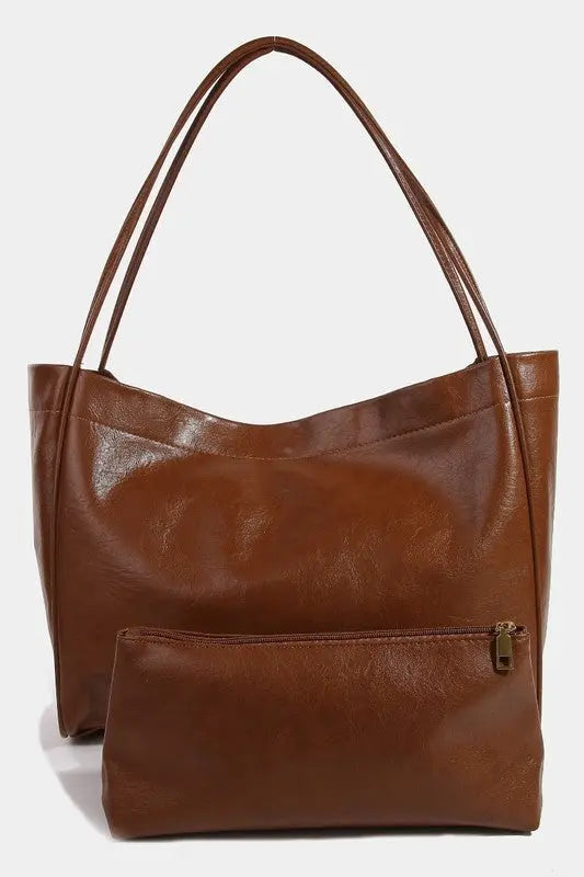 Fame Faux Leather Tote Bag Trendsi