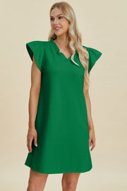 Double Take Full Size Ruffled V-Neck Cap Sleeve Dress - Fashionmj