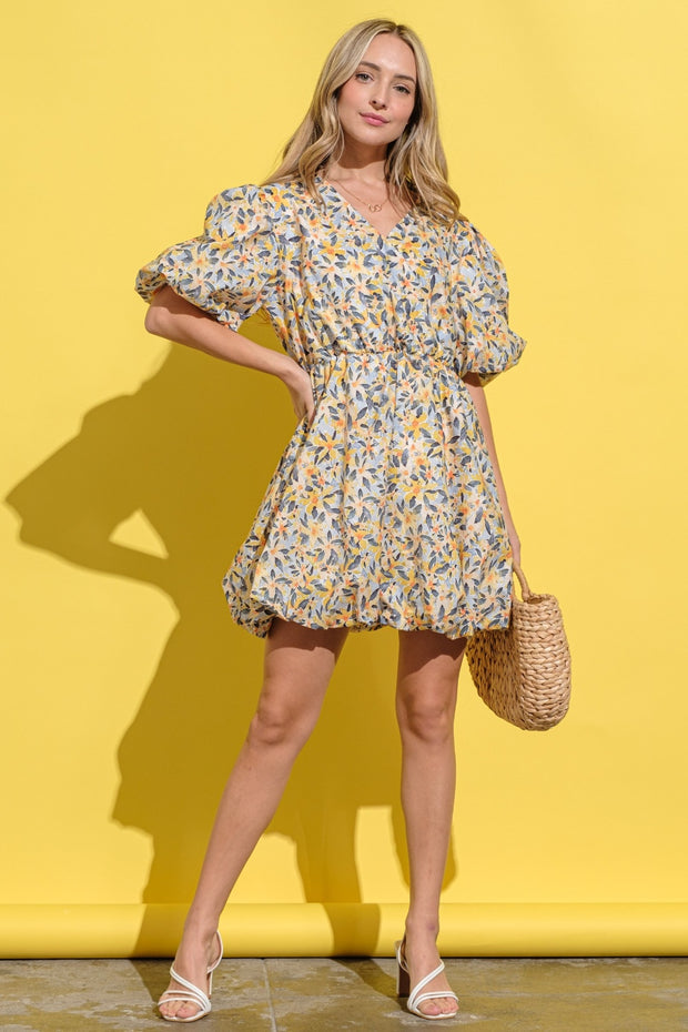 And The Why Full Size Floral Surplice Puff Sleeve Dress - Fashionmj