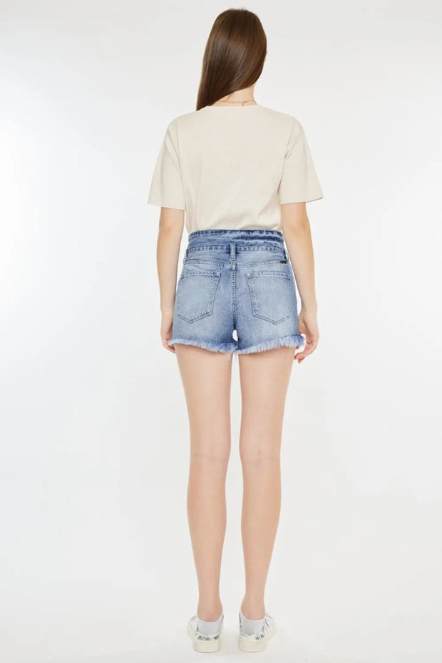 Kancan High Rise Frayed Hem Denim Shorts - Fashionmj