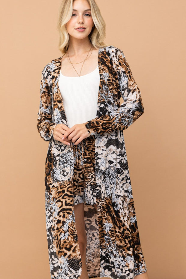 And The Why Leopard Kimono Open Front Longline Cardigan - Fashionmj