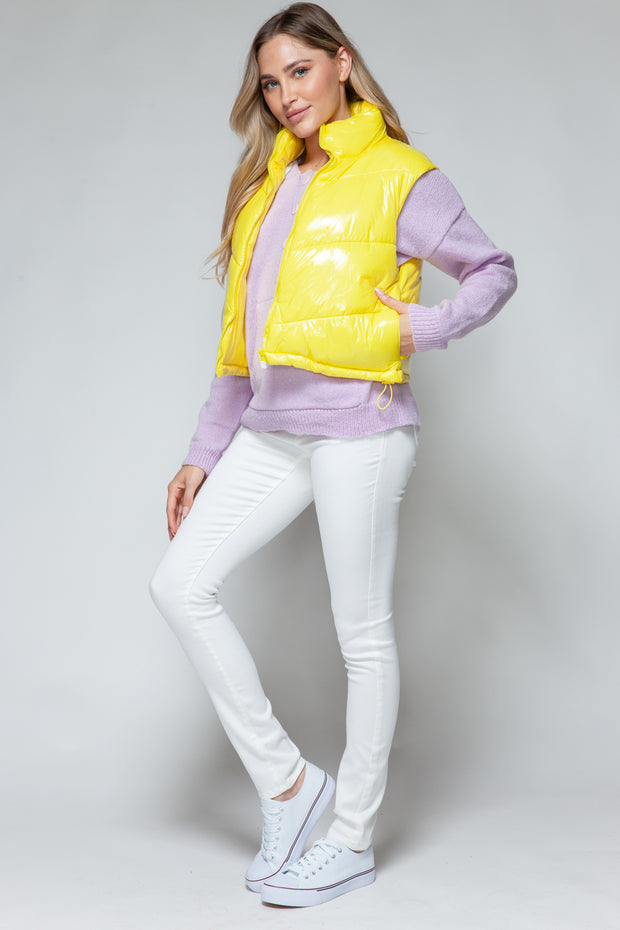 Snobbish Zip Up Turtleneck Shiny Quilted Vest - Fashionmj