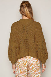 POL Mock Neck Cable Knit Sweater - Fashionmj