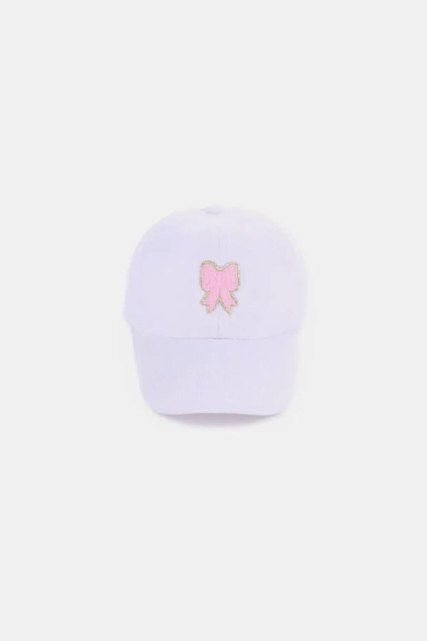 Zenana Ribbon Bow Chenille Patch Baseball Cap - Fashionmj