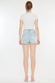 Kancan High Rise Repaired Mom Denim Shorts - Fashionmj