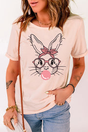 Rabbit Graphic Round Neck Short Sleeve T-Shirt - Fashionmj