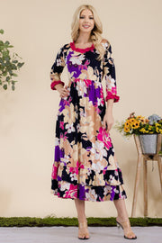 Celeste Full Size Floral Ruffled Midi Dress - Fashionmj