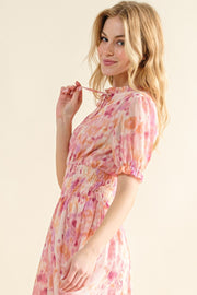 And The Why Full Size Smocked Waist Printed Midi Dress - Fashionmj