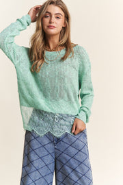 J.NNA Lace Detail Long Sleeve Knit Top - Fashionmj