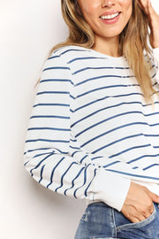 Double Take Striped Long Sleeve Round Neck Top - Fashionmj