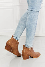 MMShoes Trust Yourself Embroidered Crossover Cowboy Bootie in Caramel - Fashionmj