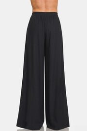 Zenana Pleated Linen Blend Wide Leg Pants - Fashionmj