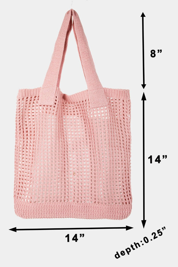 Fame Pointelle Knit Crochet Tote Bag - Fashionmj