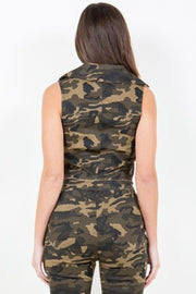 American Bazi Zip Up Camo Crop Denim Vest - Fashionmj