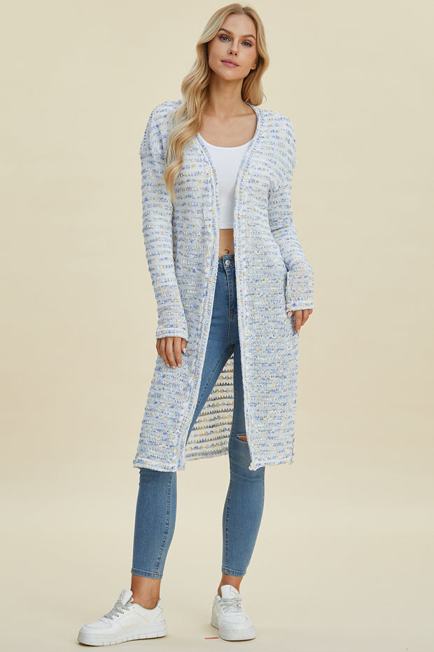 Double Take Full Size Open Front Longline Cardigan - Fashionmj