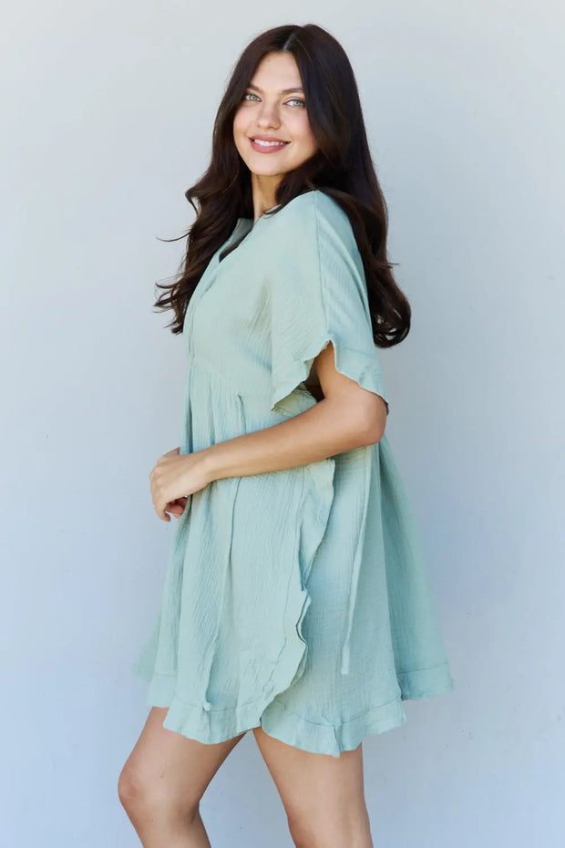 Ninexis Out Of Time Full Size Ruffle Hem Dress with Drawstring Waistband in Light Sage - Fashionmj