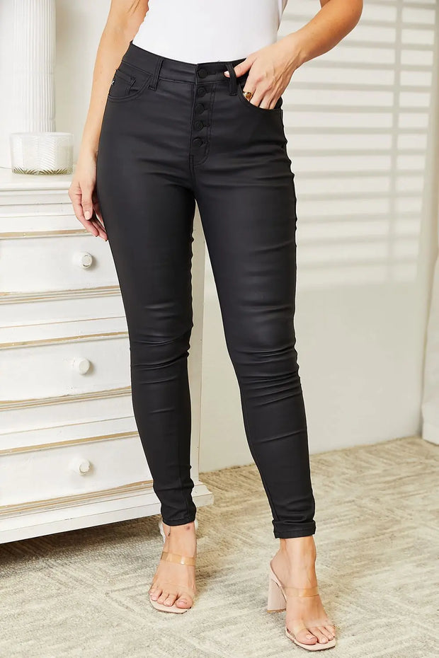 Kancan Full Size High Rise Black Coated Ankle Skinny Jeans - Fashionmj