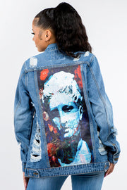 American Bazi Full Size Button Up Distressed Denim Jacket - Fashionmj