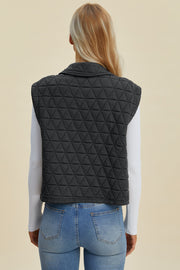 Double Take Full Size Pocketed Texture Snap Down Vest Coat - Fashionmj