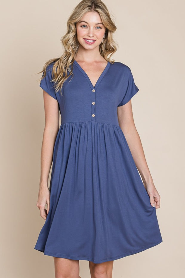 BOMBOM V-Neck Short Sleeve Dress - Fashionmj