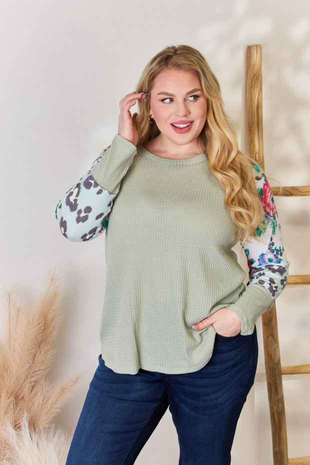 Hailey & Co Full Size Printed Round Neck Blouse - Fashionmj