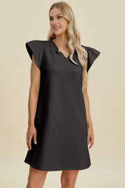 Double Take Full Size Ruffled V-Neck Cap Sleeve Dress - Fashionmj