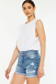 Kancan Full Size High Rise Raw Hem Denim Shorts - Fashionmj