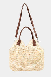 Fame Straw Braided Faux Leather Strap Shoulder Bag - Fashionmj