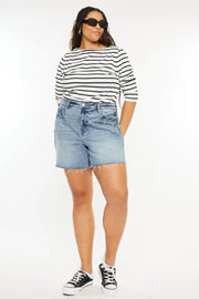 Kancan Full Size Raw Hem High Waist Denim Shorts - Fashionmj