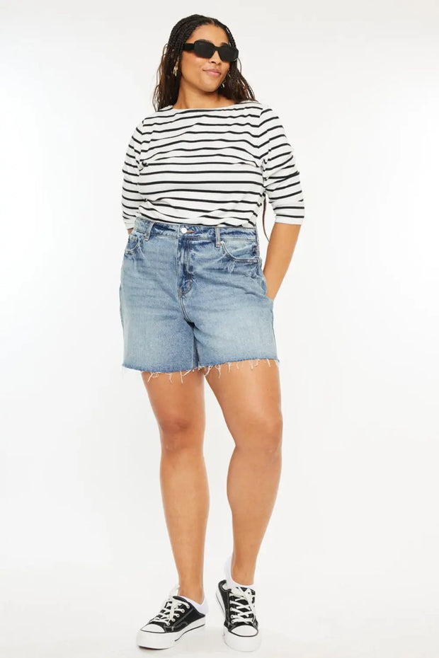 Kancan Full Size Raw Hem High Waist Denim Shorts - Fashionmj