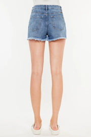 Kancan Distressed Raw Hem High Waist Denim Shorts - Fashionmj