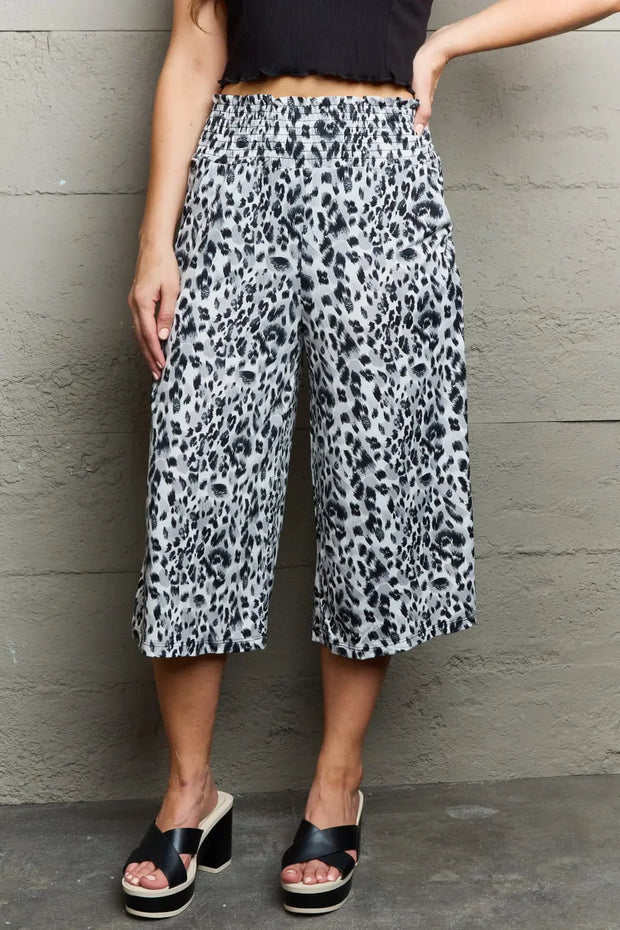 Ninexis Leopard High Waist Flowy Wide Leg Pants with Pockets - Fashionmj