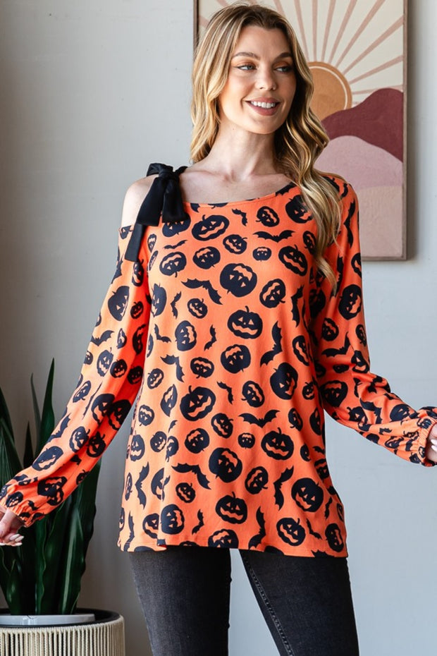 Heimish Pumpkin Print One Shoulder T-Shirt - Fashionmj