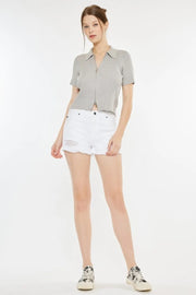 Kancan Raw Hem Distressed Denim Shorts - Fashionmj