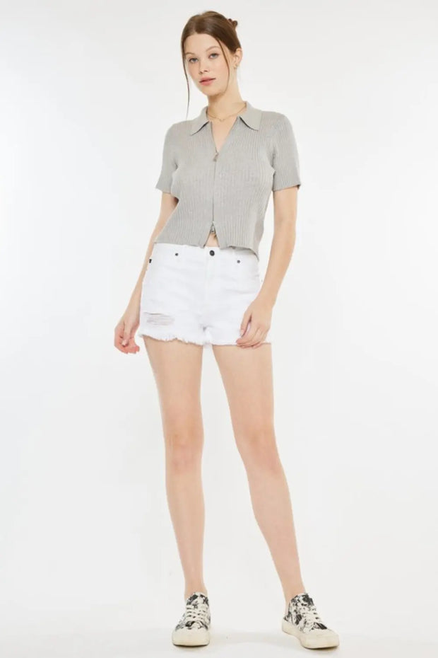 Kancan Raw Hem Distressed Denim Shorts - Fashionmj