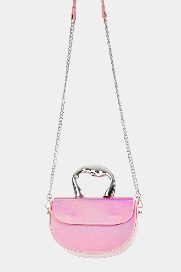 Fame Glossy Semi Circle Top Handle Bag - Fashionmj