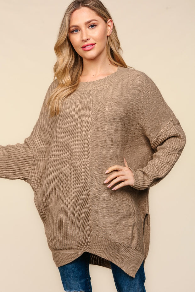 Haptics Full Size Side Slit Texture Asymmetric Sweater - Fashionmj