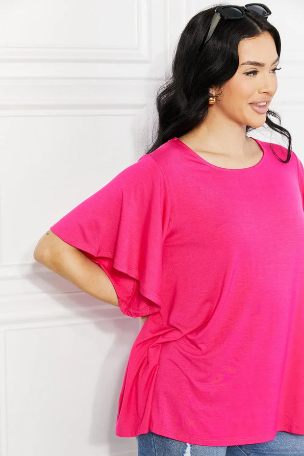 Yelete Full Size More Than Words Flutter Sleeve Top - Fashionmj