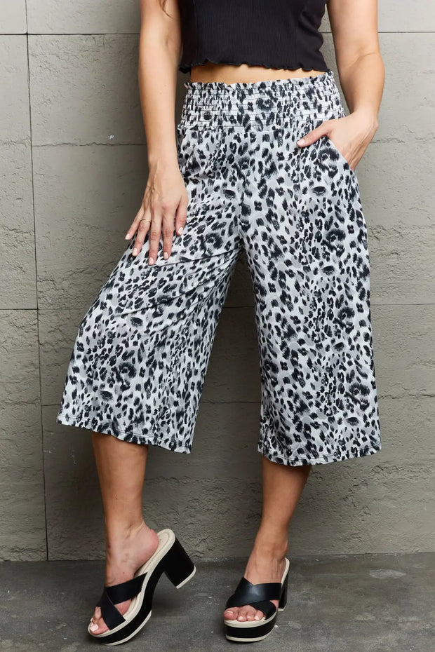 Ninexis Leopard High Waist Flowy Wide Leg Pants with Pockets - Fashionmj